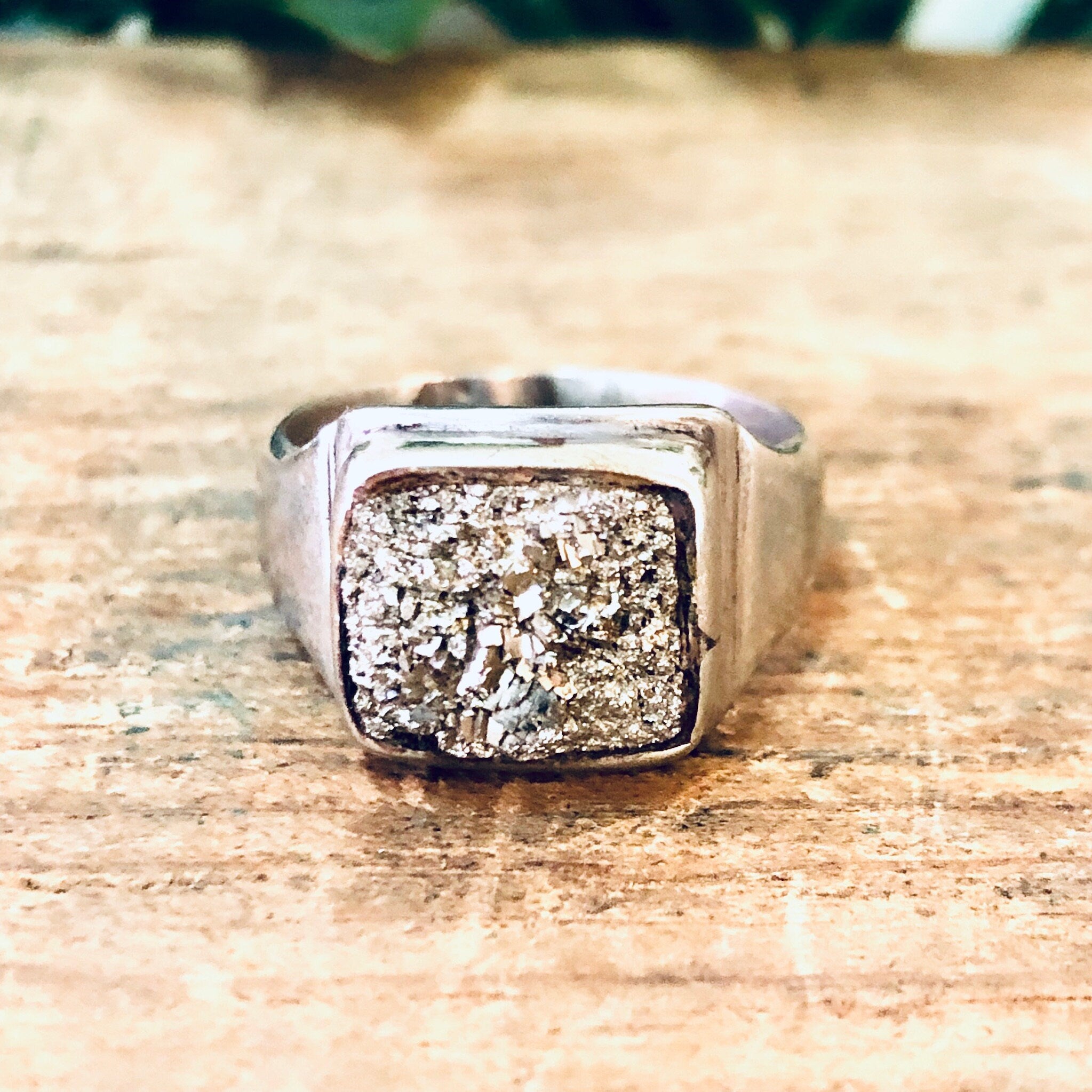 Vintage Ring, Silver Ring, Cocktail Ring, Quartz Ring, Raw Quartz, Unique Jewelry, Vintage Jewelry, Rare Ring, 925 Ring, Fools Gold, Square