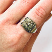 Vintage Ring, Silver Ring, Cocktail Ring, Quartz Ring, Raw Quartz, Unique Jewelry, Vintage Jewelry, Rare Ring, 925 Ring, Fools Gold, Square