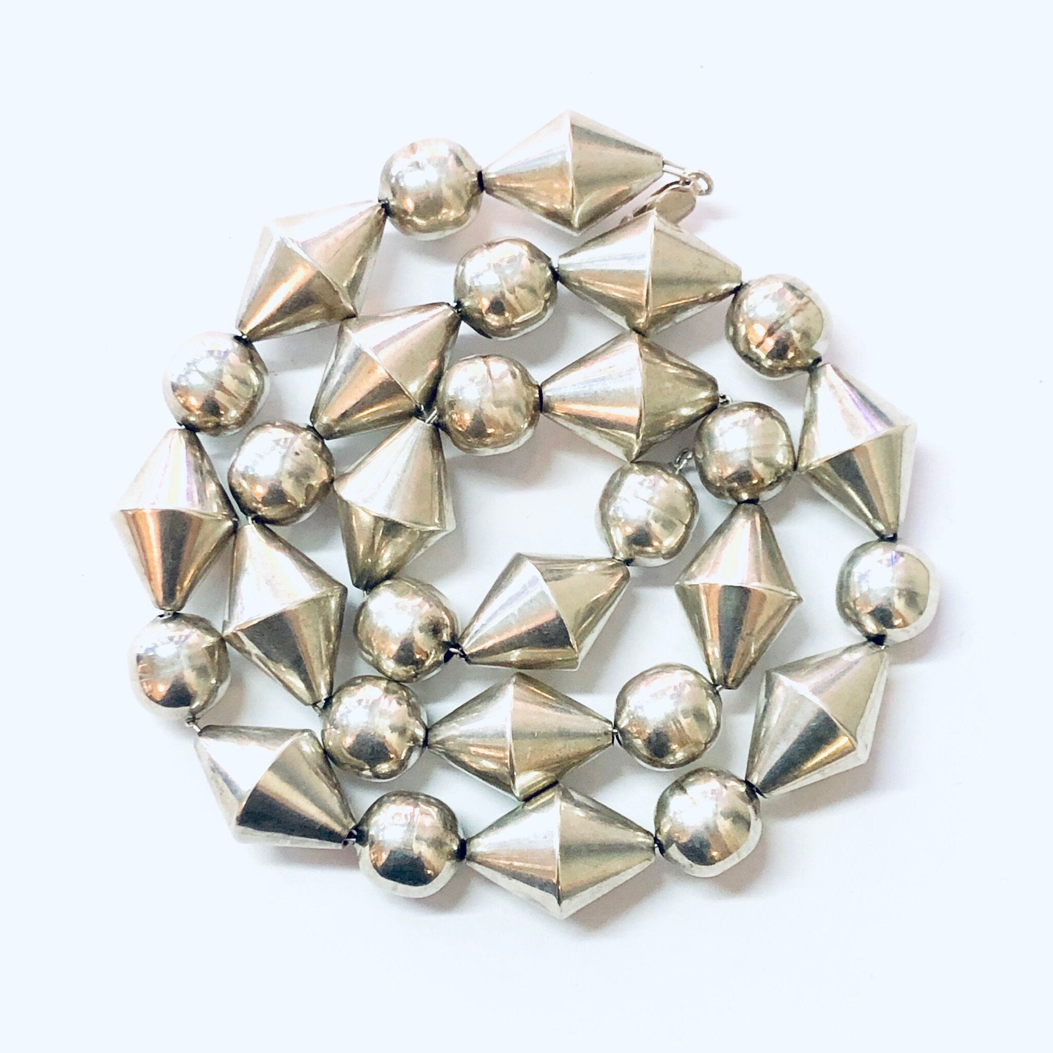 Vintage Necklace, Silver Necklace, Unique Necklace, Beaded Jewelry, Silver Beads, Large Chain, Chunky Jewelry, Vintage Jewelry, Geometric