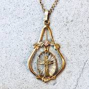 Vintage Necklace, Gold Necklace, Gold Toned Jewelry, Religious Jewelry, Religious Pendant, Cross Pendant, Unique Jewelry, Gold Filled, Chain
