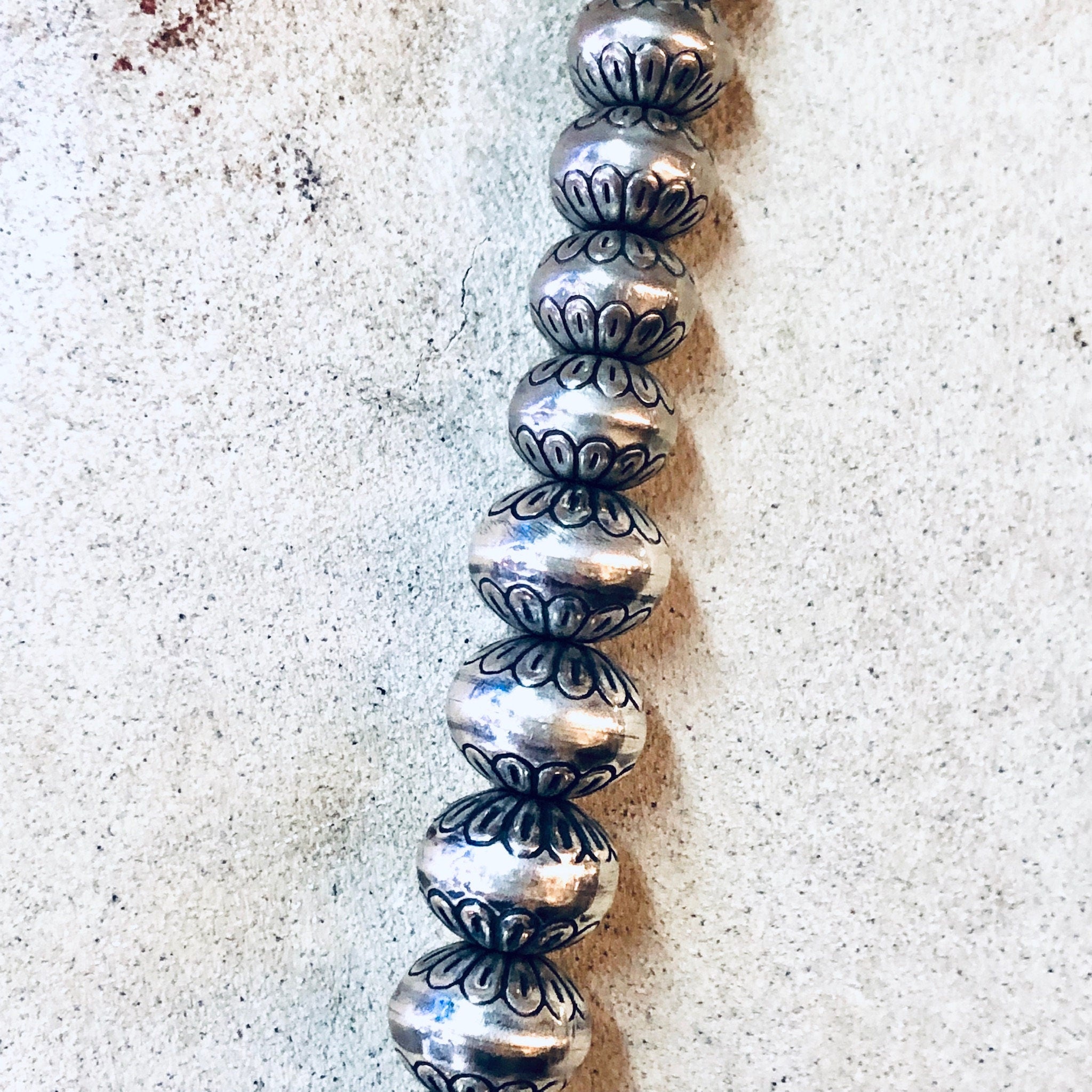 Vintage Necklace, Silver Necklace, Beaded Necklace, Silver Beads, Stamped Beads, Southwestern Style, Vintage Jewelry, Statement Necklace
