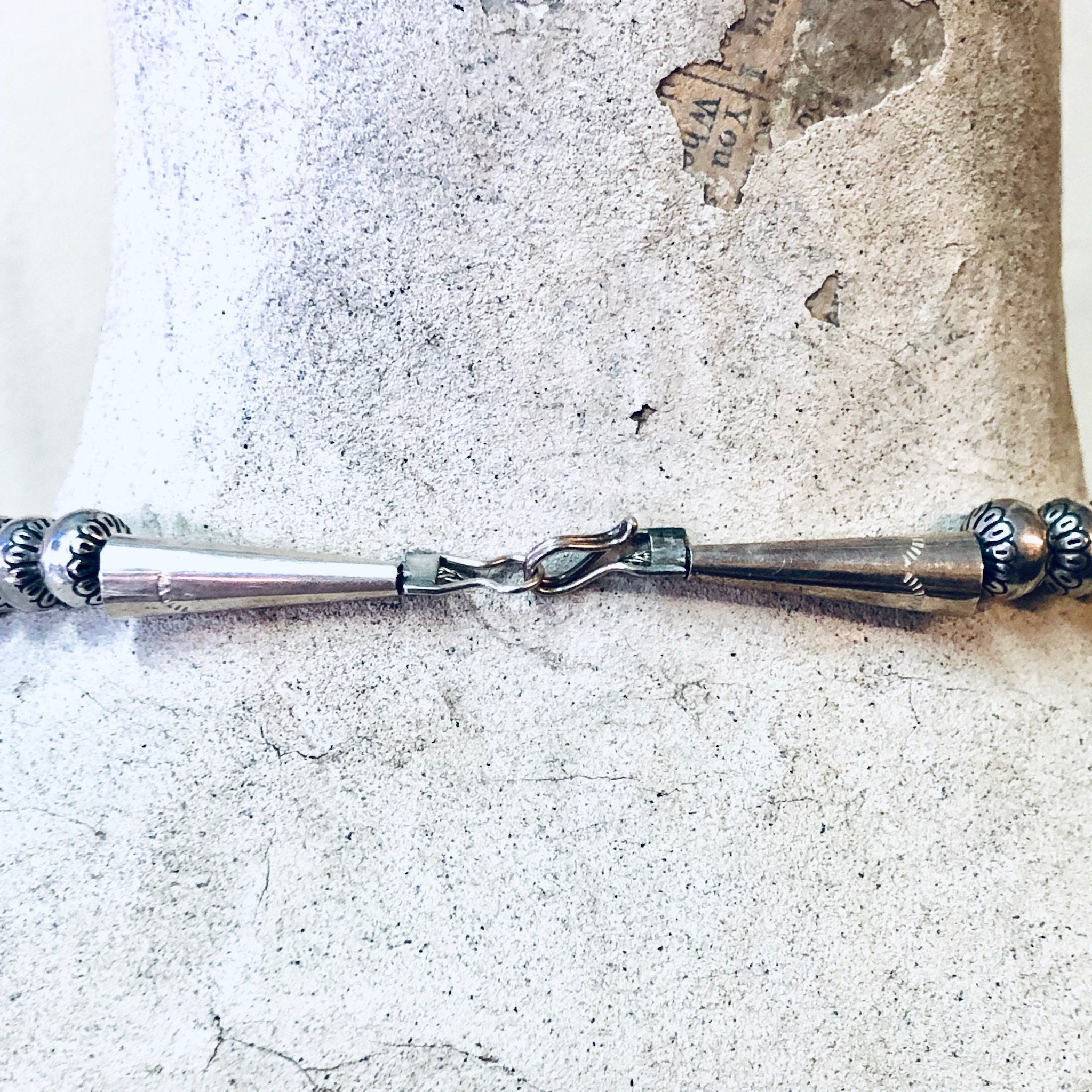 Vintage Necklace, Silver Necklace, Beaded Necklace, Silver Beads, Stamped Beads, Southwestern Style, Vintage Jewelry, Statement Necklace
