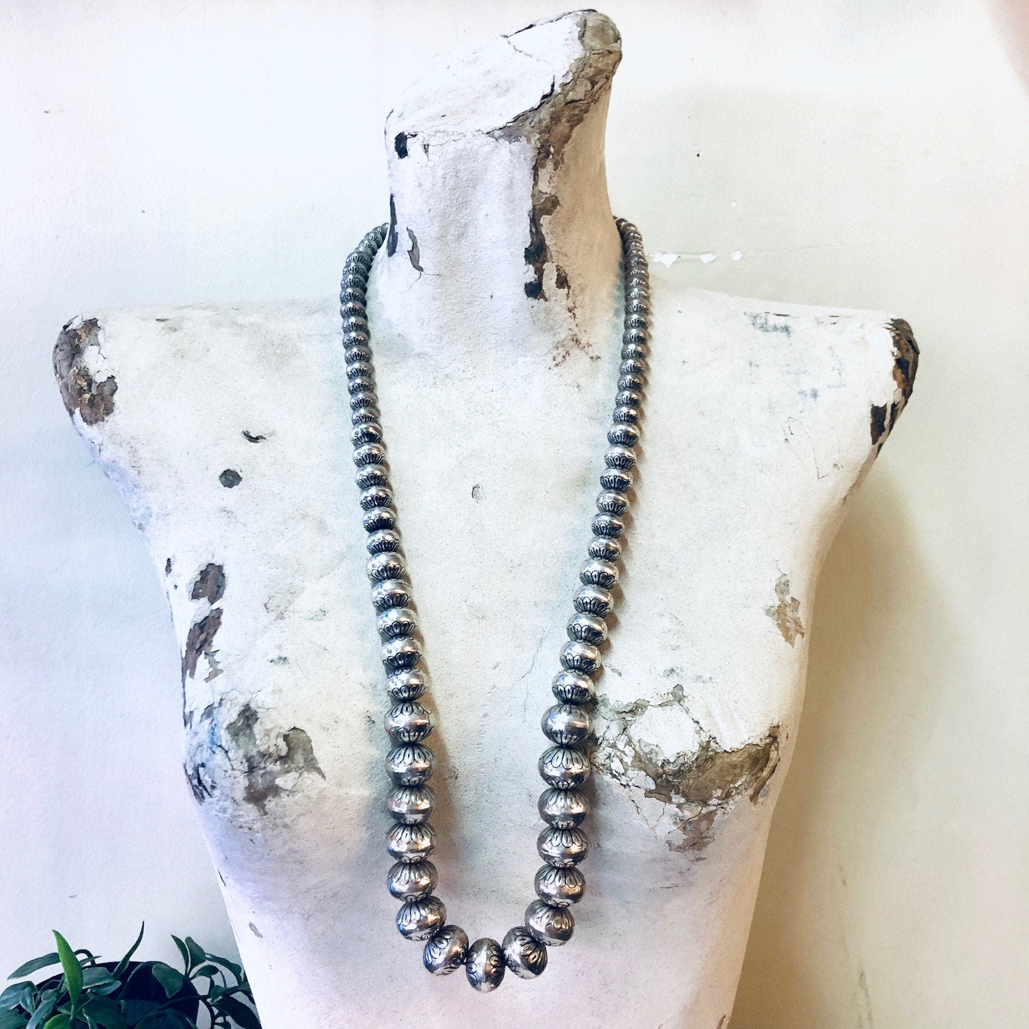 Vintage Necklace, Silver Necklace, Beaded Necklace, Silver Beads, Stamped Beads, Southwestern Style, Vintage Jewelry, Statement Necklace