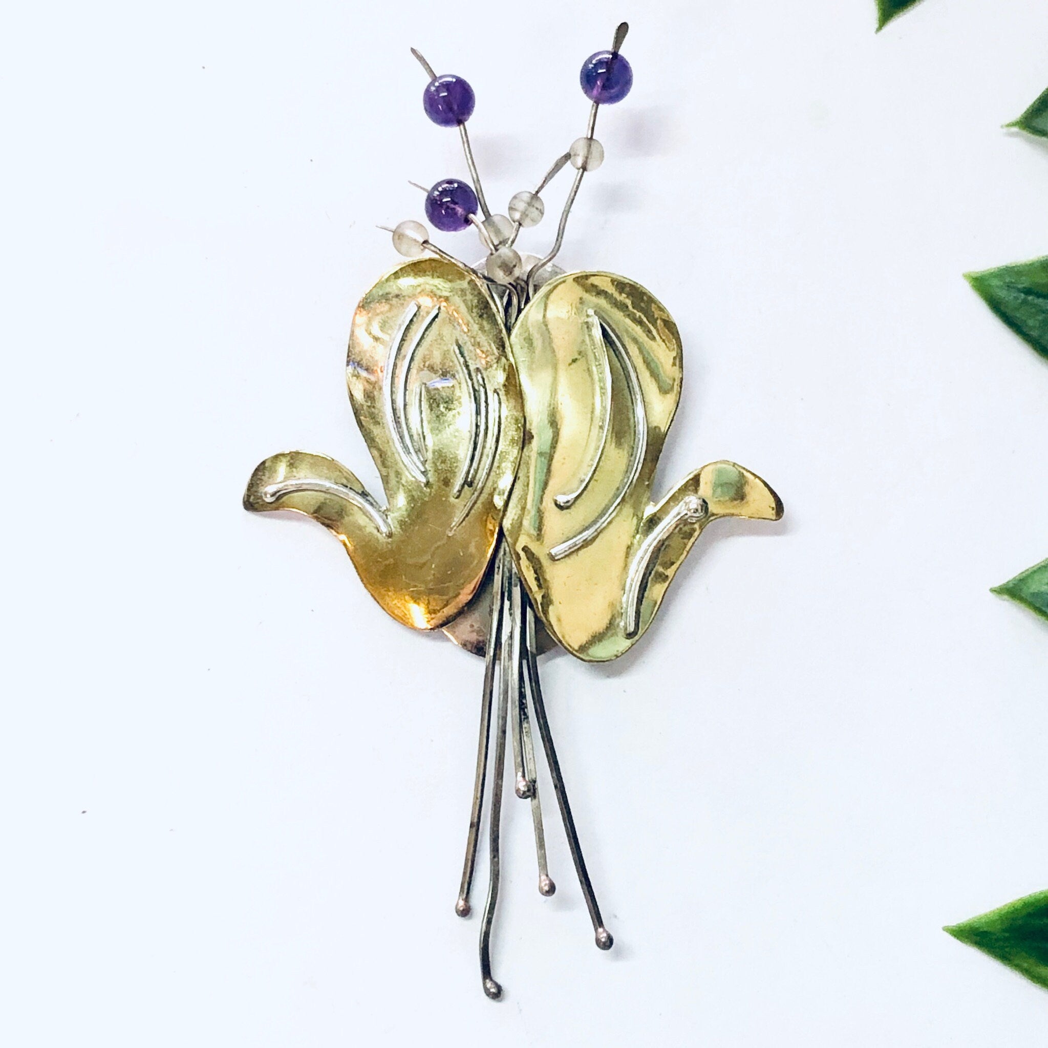Vintage Brooch, Silver Brooch, Flower Brooch, Unique Jewelry, Vintage Pin, Signed Jewelry, Artist Brooch, Ruth Rosenfeld, Gold Toned Pin
