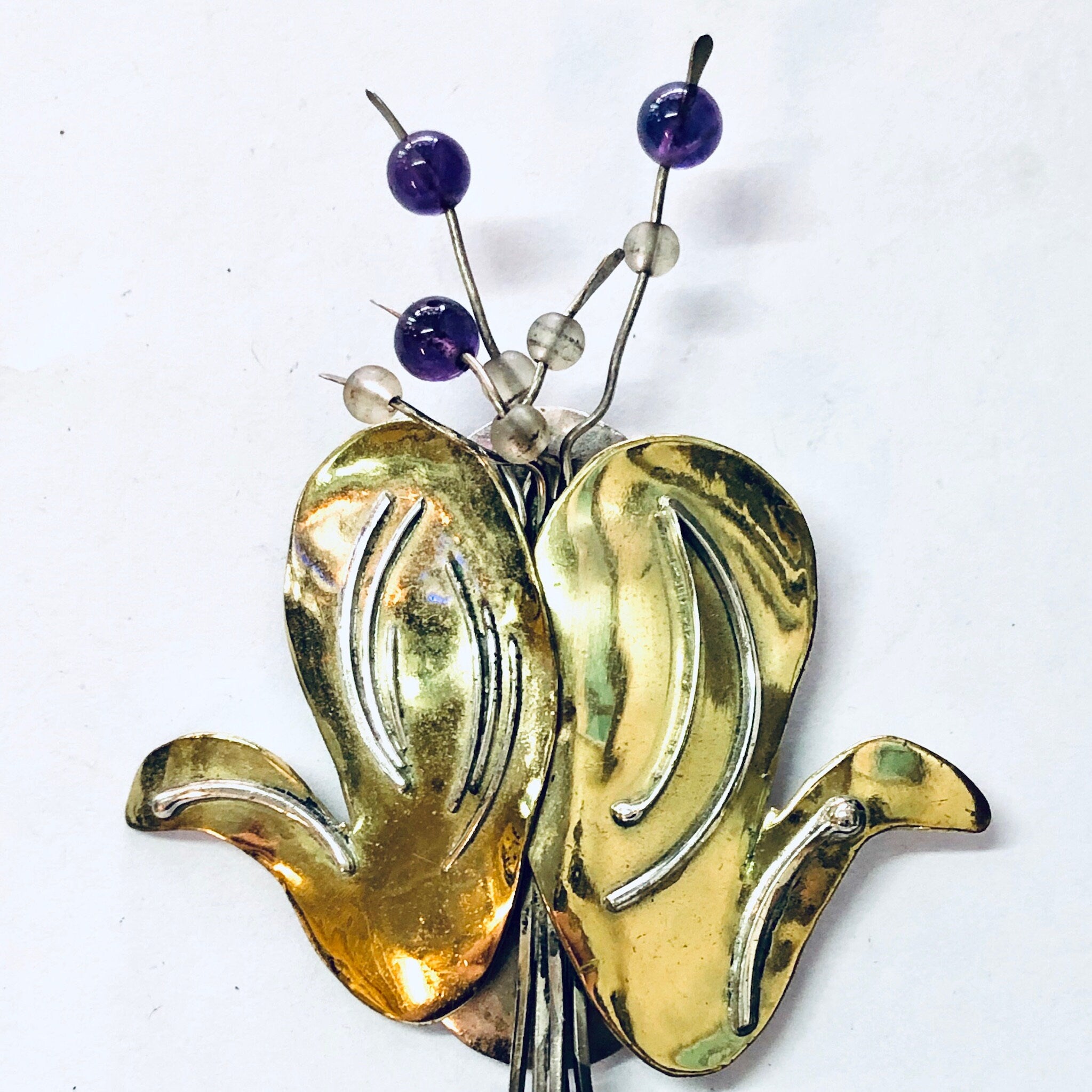Vintage Brooch, Silver Brooch, Flower Brooch, Unique Jewelry, Vintage Pin, Signed Jewelry, Artist Brooch, Ruth Rosenfeld, Gold Toned Pin
