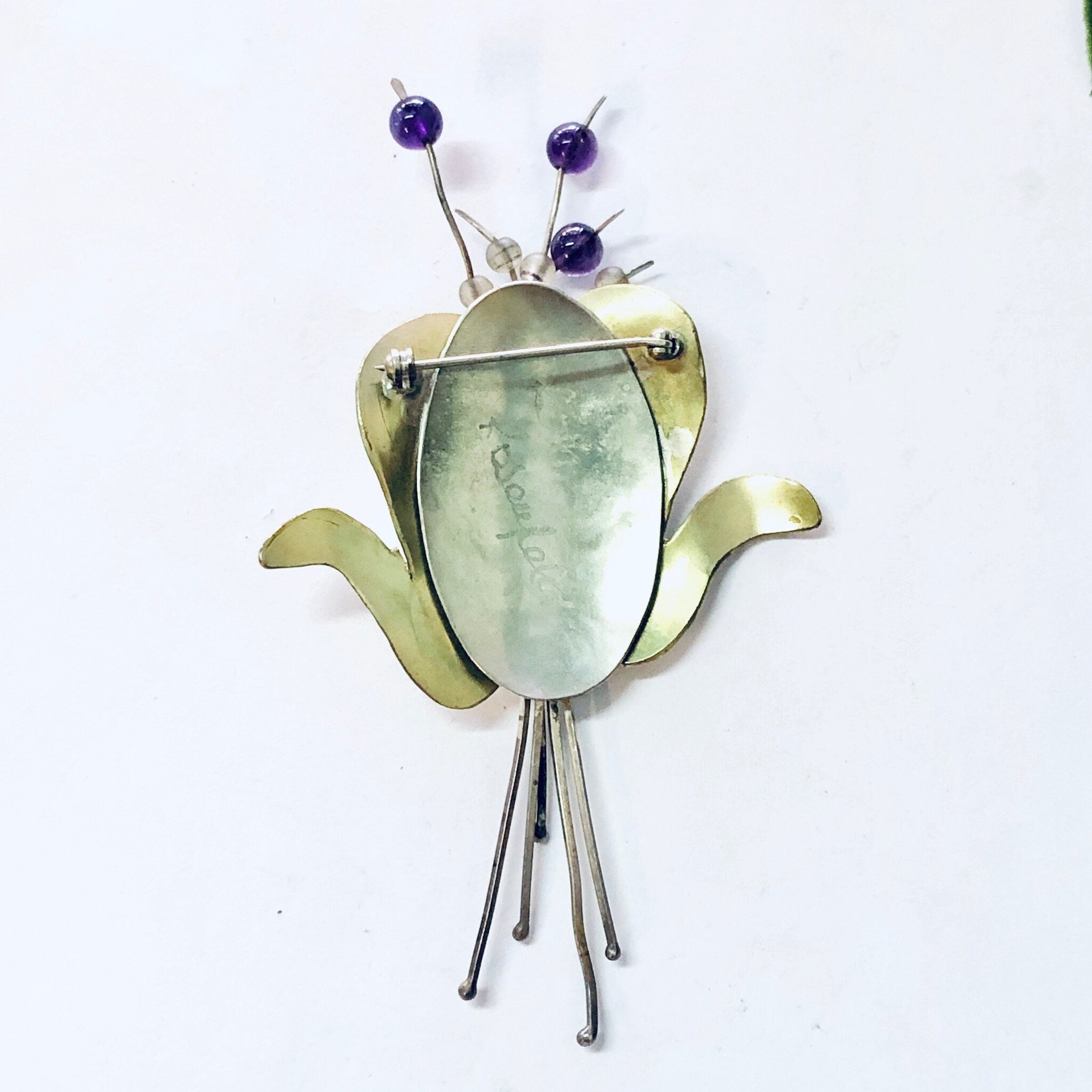 Vintage Brooch, Silver Brooch, Flower Brooch, Unique Jewelry, Vintage Pin, Signed Jewelry, Artist Brooch, Ruth Rosenfeld, Gold Toned Pin