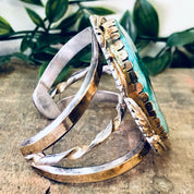 Vintage Bracelet, Cuff Bracelet, Turquoise Bracelet, Large Turquoise, 14K Gold Bracelet, Silver Bracelet, Silver and Gold, Vintage Jewelry,