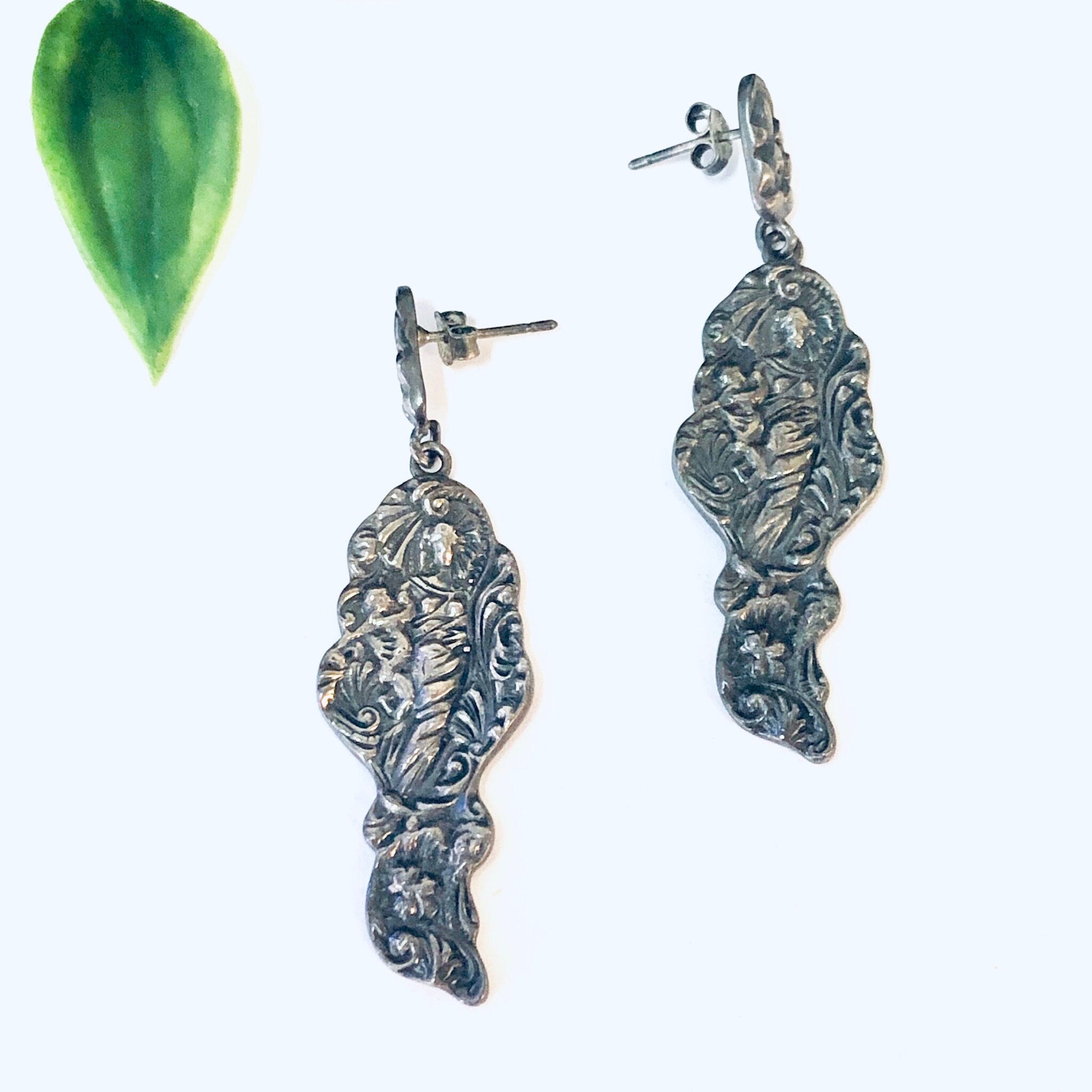Vintage Earrings, Silver Earrings, Figural Jewelry, Art Nouveau Style, Lady Earrings, Unique Jewelry, Dangle Earrings, Vintage Jewelry, 925