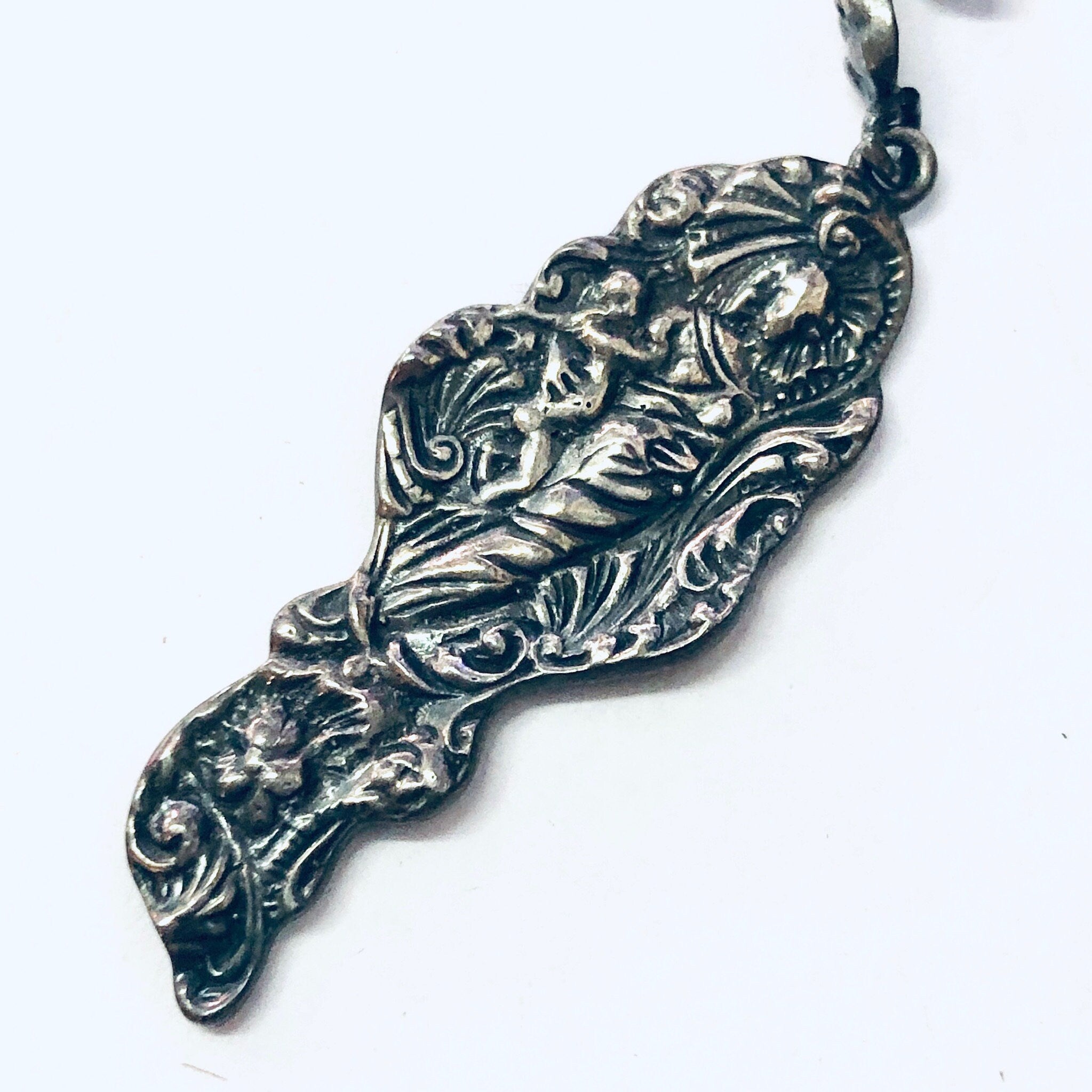 Vintage Earrings, Silver Earrings, Figural Jewelry, Art Nouveau Style, Lady Earrings, Unique Jewelry, Dangle Earrings, Vintage Jewelry, 925
