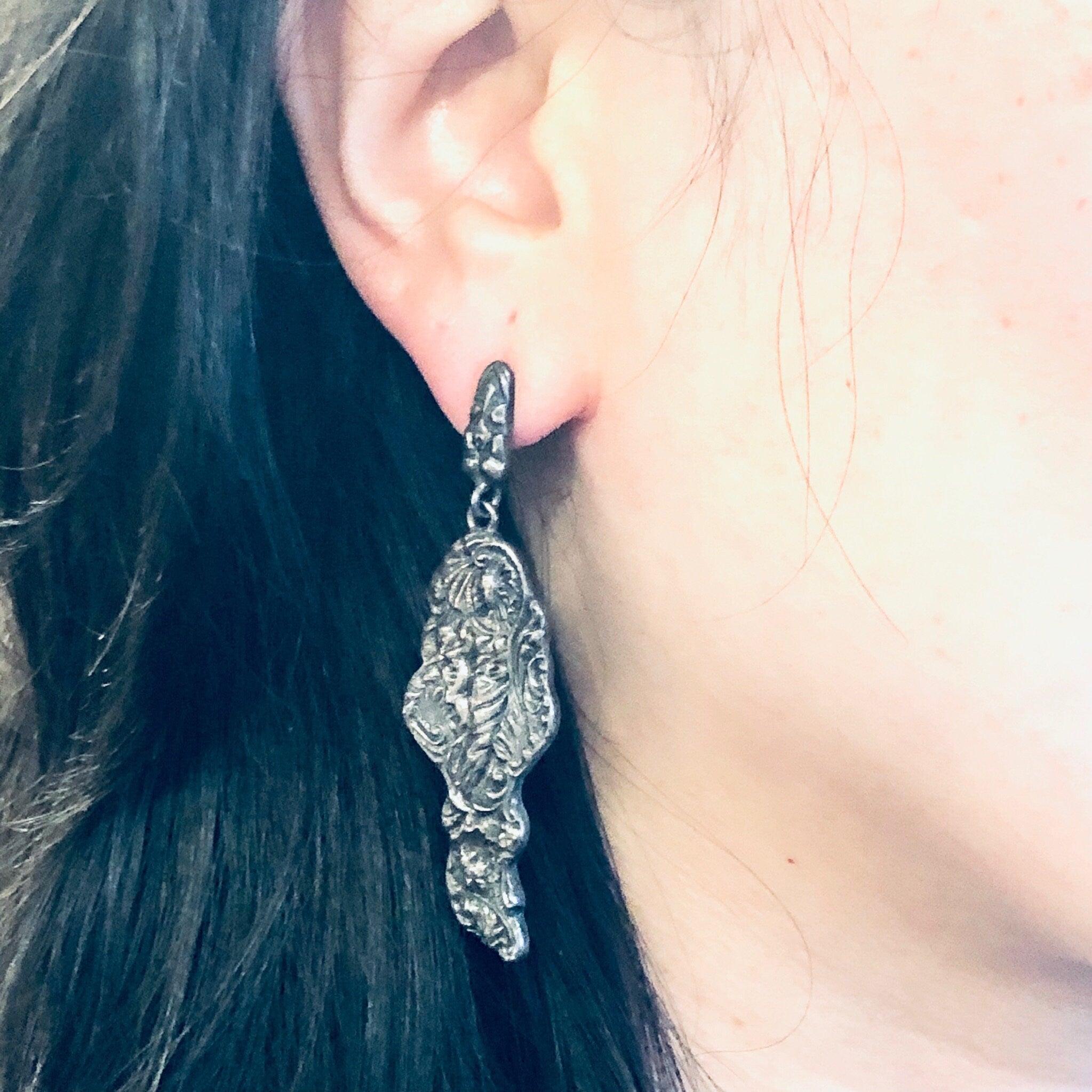 Vintage Earrings, Silver Earrings, Figural Jewelry, Art Nouveau Style, Lady Earrings, Unique Jewelry, Dangle Earrings, Vintage Jewelry, 925