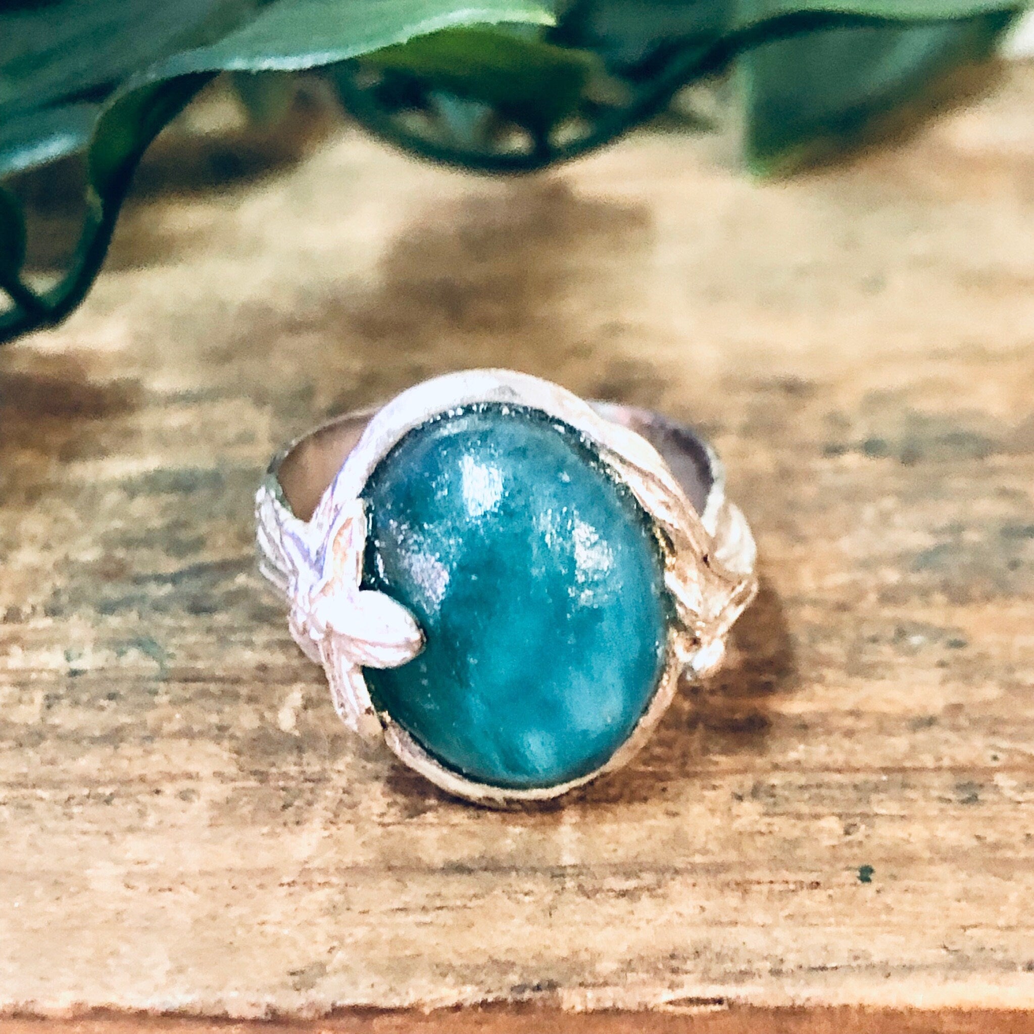 Vintage Silver Ring, Green Stone, Blue Stone, Floral Ring, Statement Jewelry, Cocktail Ring, Hammered Silver, Vintage Jewelry, 925 Ring