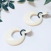 Vintage Earrings, Plastic Earrings, Costume Jewelry, Large Earrings, Dangle Earrings, Pierced Ears, White and Black, Minimalist, 70s Jewelry