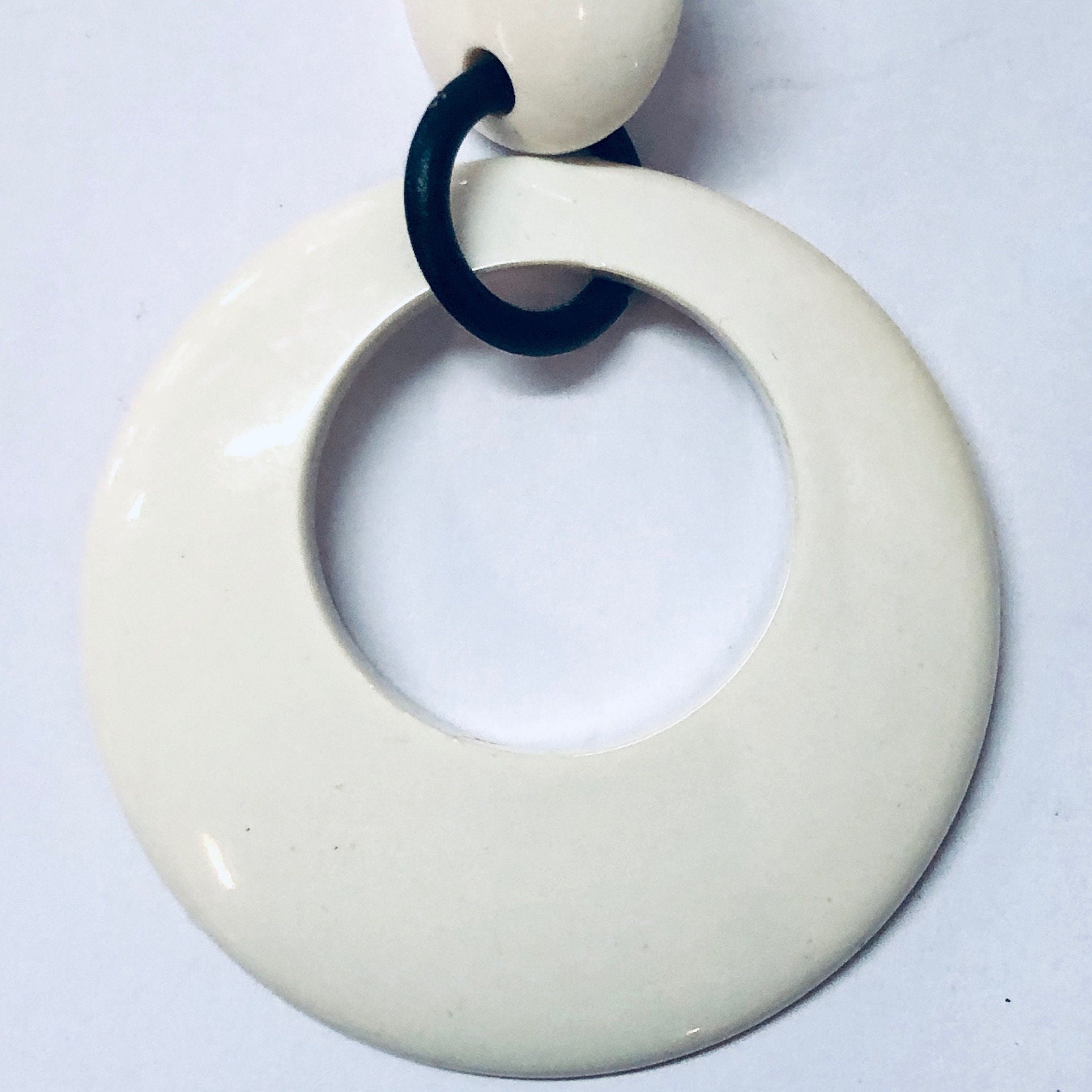 Vintage Earrings, Plastic Earrings, Costume Jewelry, Large Earrings, Dangle Earrings, Pierced Ears, White and Black, Minimalist, 70s Jewelry