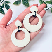 Vintage Earrings, Plastic Earrings, Costume Jewelry, Large Earrings, Dangle Earrings, Pierced Ears, White and Black, Minimalist, 70s Jewelry