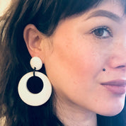 Vintage Earrings, Plastic Earrings, Costume Jewelry, Large Earrings, Dangle Earrings, Pierced Ears, White and Black, Minimalist, 70s Jewelry