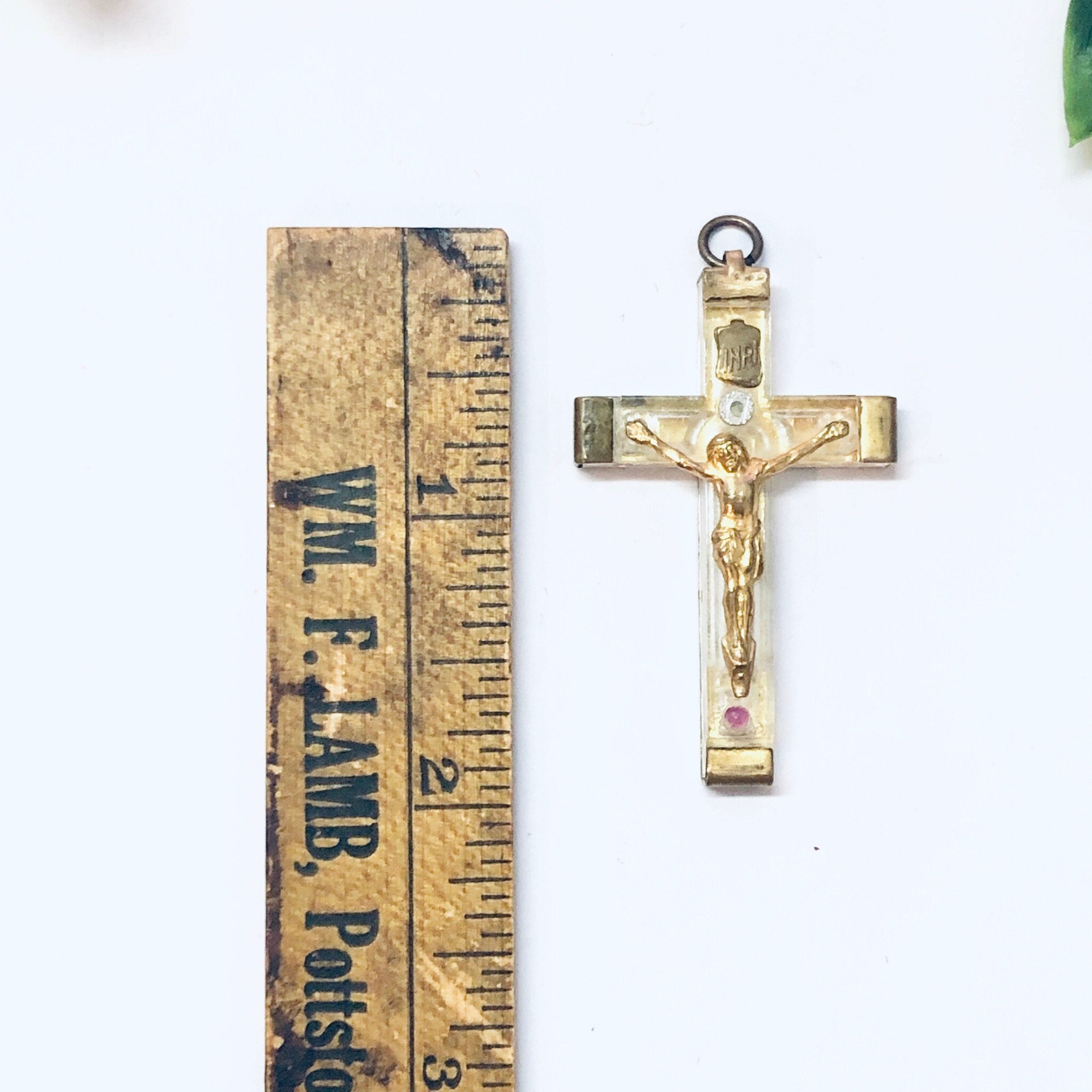 Cross Pendant, Religious Jewelry, Vintage Jewelry, Crucifix Pendant, Gold Toned Pendant, Clear Cross, Vintage Necklace, Religious Pendant