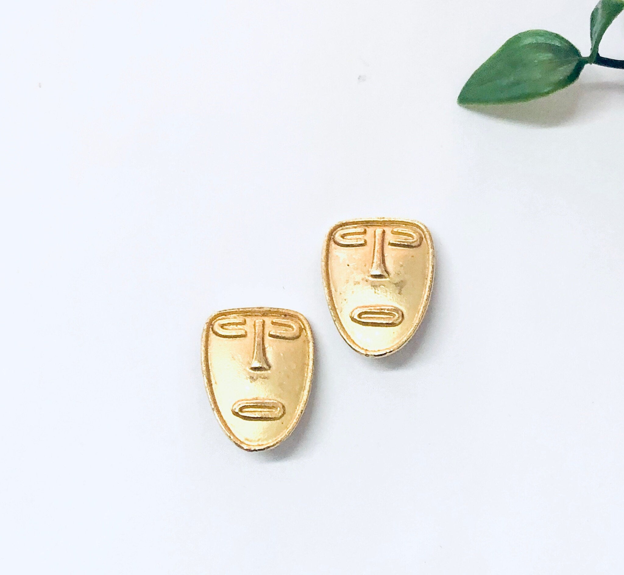 Vintage Earrings, Clip On Earrings, Face Earrings, Mask Jewelry, Abstract Jewelry, Unique Jewelry, Vintage Jewelry, Gold Toned Earrings