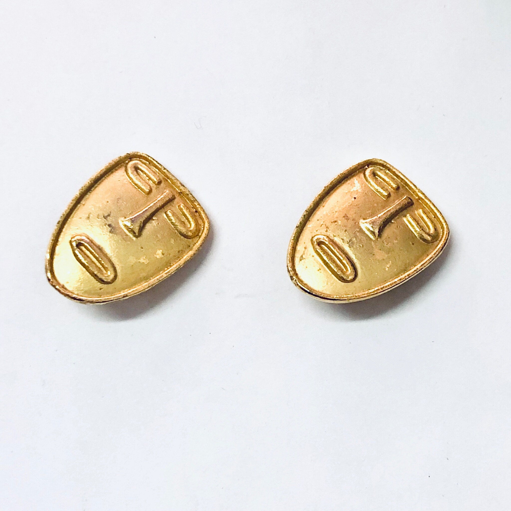 Vintage Earrings, Clip On Earrings, Face Earrings, Mask Jewelry, Abstract Jewelry, Unique Jewelry, Vintage Jewelry, Gold Toned Earrings