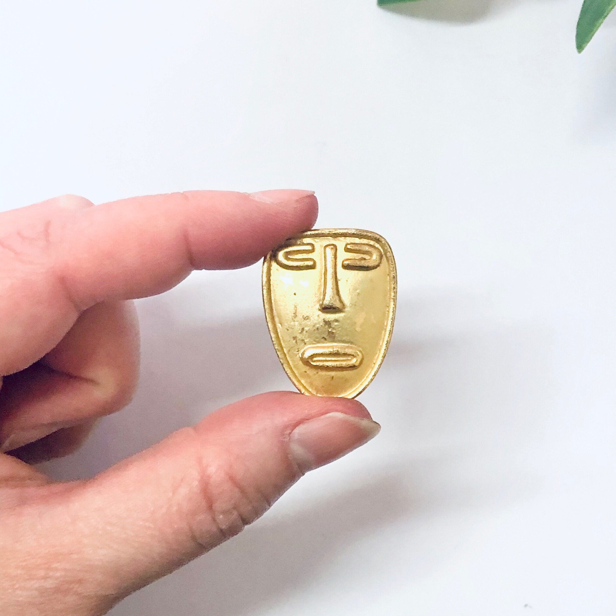 Vintage Earrings, Clip On Earrings, Face Earrings, Mask Jewelry, Abstract Jewelry, Unique Jewelry, Vintage Jewelry, Gold Toned Earrings