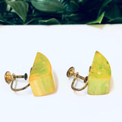 Vintage Earrings, Screw Back Earrings, Green and Yellow, Neon Earrings, Bakelite Jewelry, Costume Jewelry, Vintage Jewelry, Neon Green