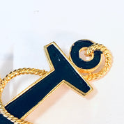 Vintage Brooch, Anchor Brooch, Anchor Pin, Sailor Jewelry, Vintage Jewelry, Blue Brooch, Gold Toned Pin, Costume jEwelry, Rope Brooch, Blue