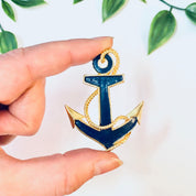 Vintage Brooch, Anchor Brooch, Anchor Pin, Sailor Jewelry, Vintage Jewelry, Blue Brooch, Gold Toned Pin, Costume jEwelry, Rope Brooch, Blue