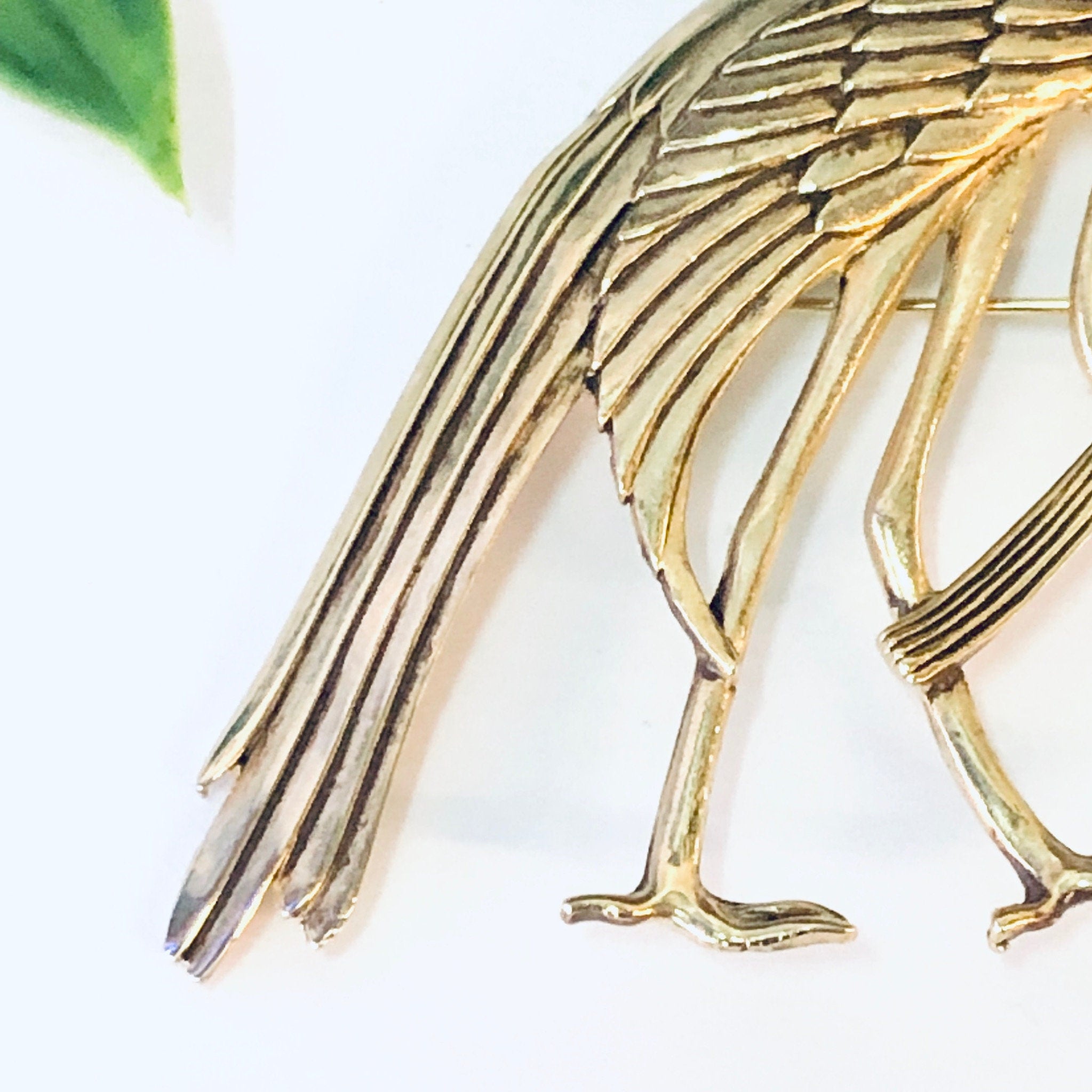 Vintage Brooch, Gold Toned Brooch, Bird Brooch, Bird Pin, Bird Jewelry, Vintage Jewelry, Vintage Pin, Crane Brooch, Unique Jewelry, Gemstone