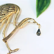 Vintage Brooch, Gold Toned Brooch, Bird Brooch, Bird Pin, Bird Jewelry, Vintage Jewelry, Vintage Pin, Crane Brooch, Unique Jewelry, Gemstone