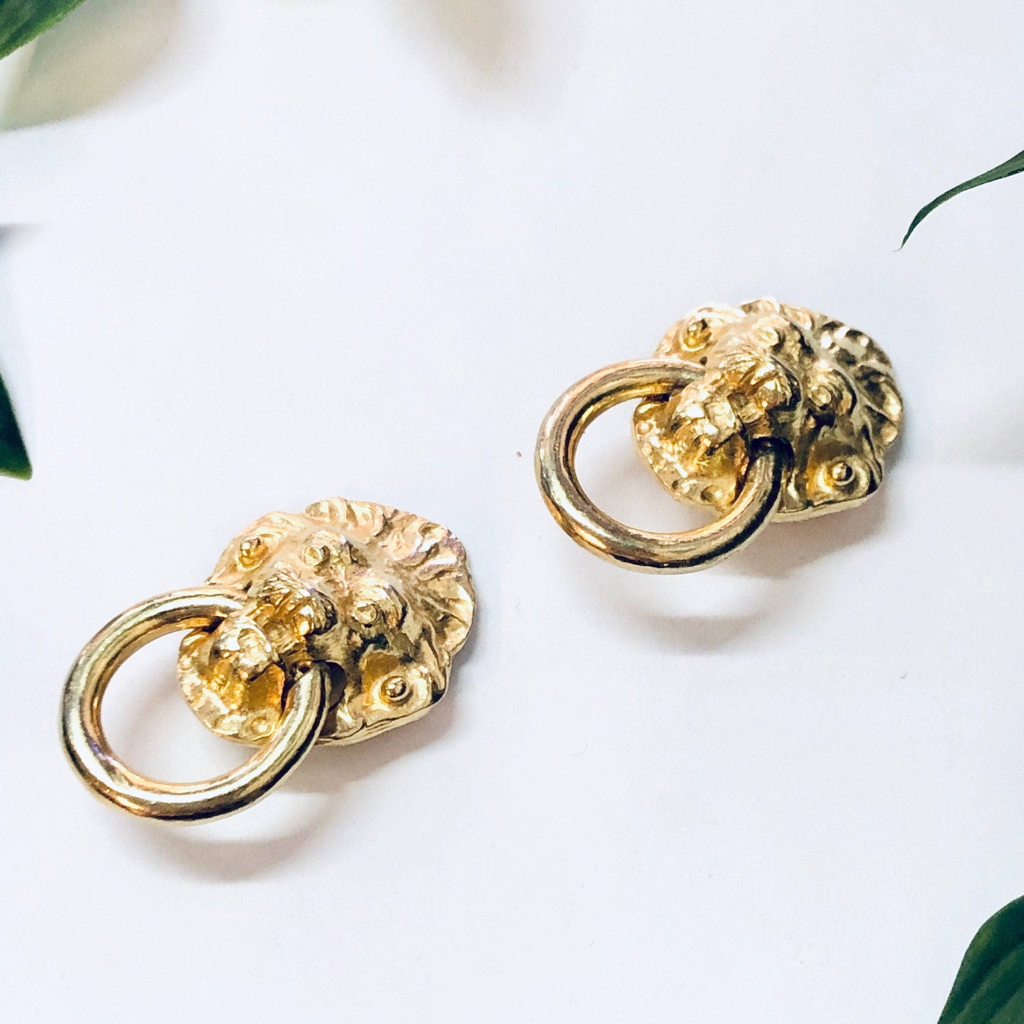 Vintage Earrings, Clip On Earrings, Lion Door Knocker Earrings, Large Earrings, Costume Jewelry, Gold Toned Earrings, Vintage Jewelry, Lion