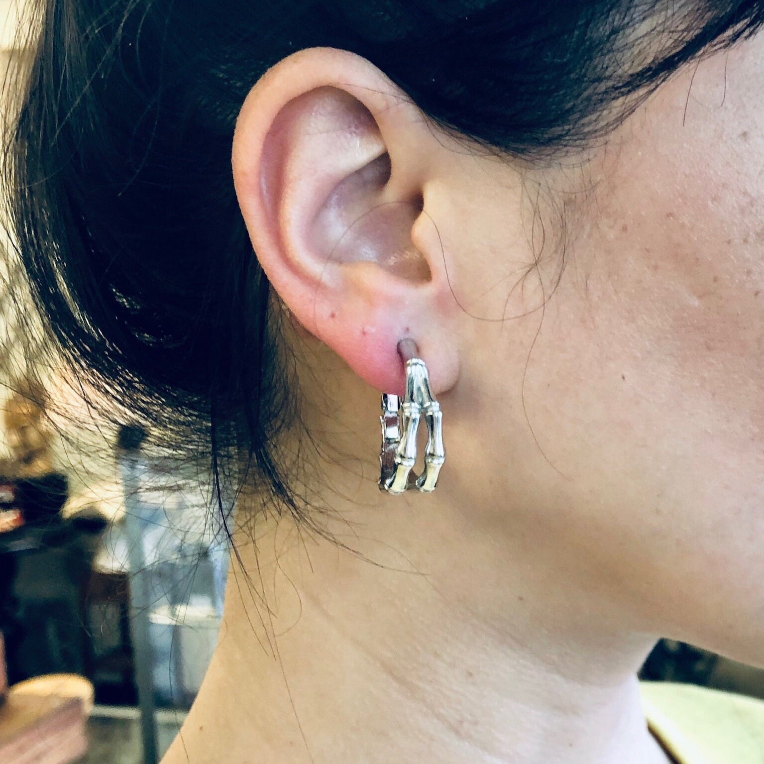 Vintage Earrings, Clip On Earrings, Bamboo Hoop Earrings, Trifari Earrings, Trifari Jewelry, Vintage Jewelry, Costume Jewelry, Silver Toned