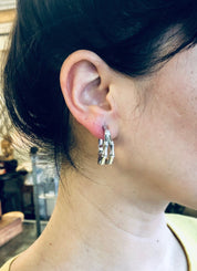 Vintage Earrings, Clip On Earrings, Bamboo Hoop Earrings, Trifari Earrings, Trifari Jewelry, Vintage Jewelry, Costume Jewelry, Silver Toned