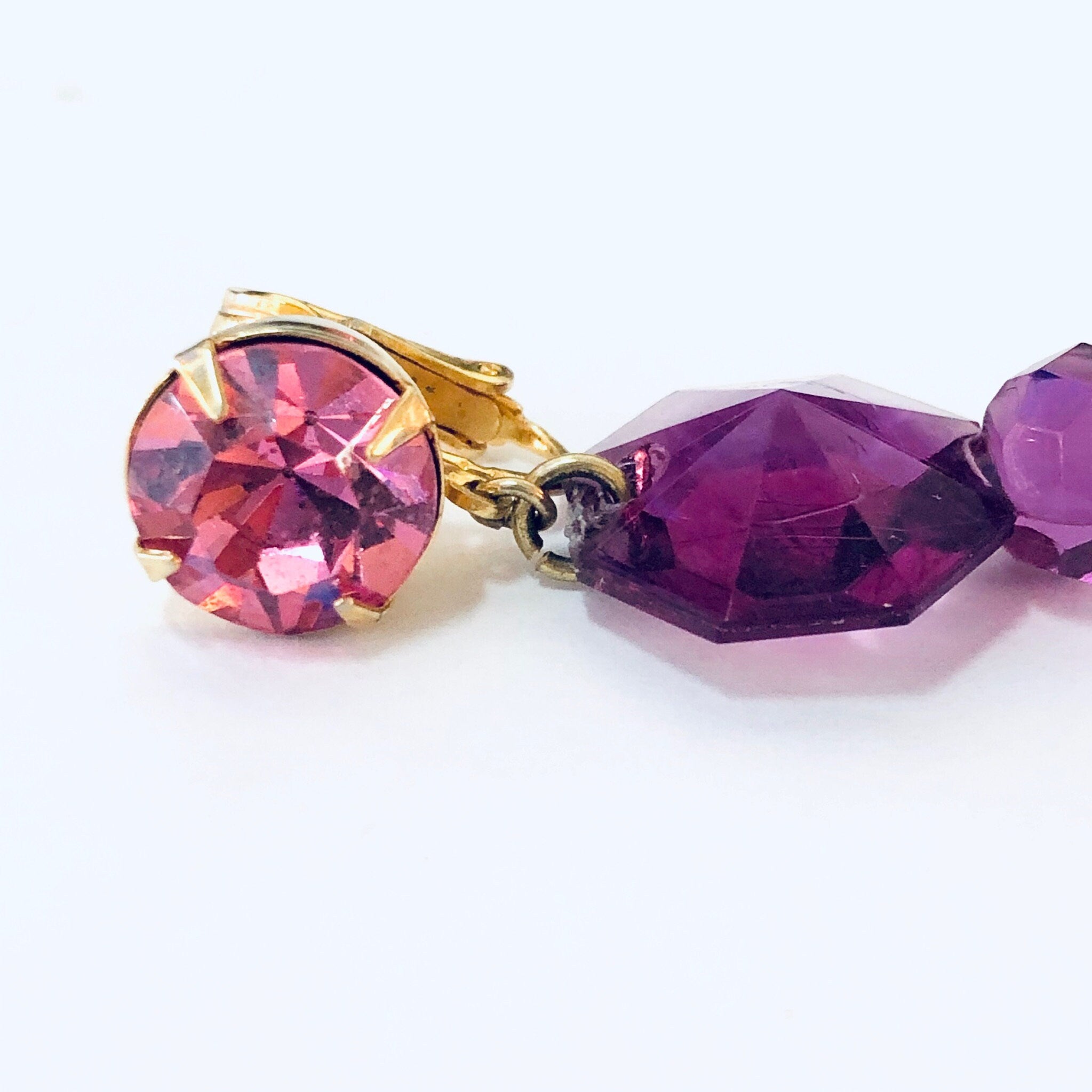 Vintage Earrings, Clip On Earrings, Statement Jewelry, Purple Earrings, Large Earrings, Plastic Jewelry, Unique Jewelry, Vintage Jewelry
