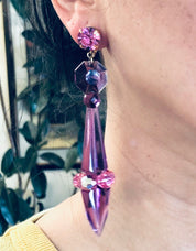 Vintage Earrings, Clip On Earrings, Statement Jewelry, Purple Earrings, Large Earrings, Plastic Jewelry, Unique Jewelry, Vintage Jewelry