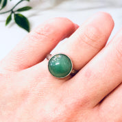 Vintage Ring, Silver Ring, Green Gemstone, Green Jewelry, Green and Silver, Vintage Jewelry, Round Stone, Green Cabochon, Simple Ring, 925