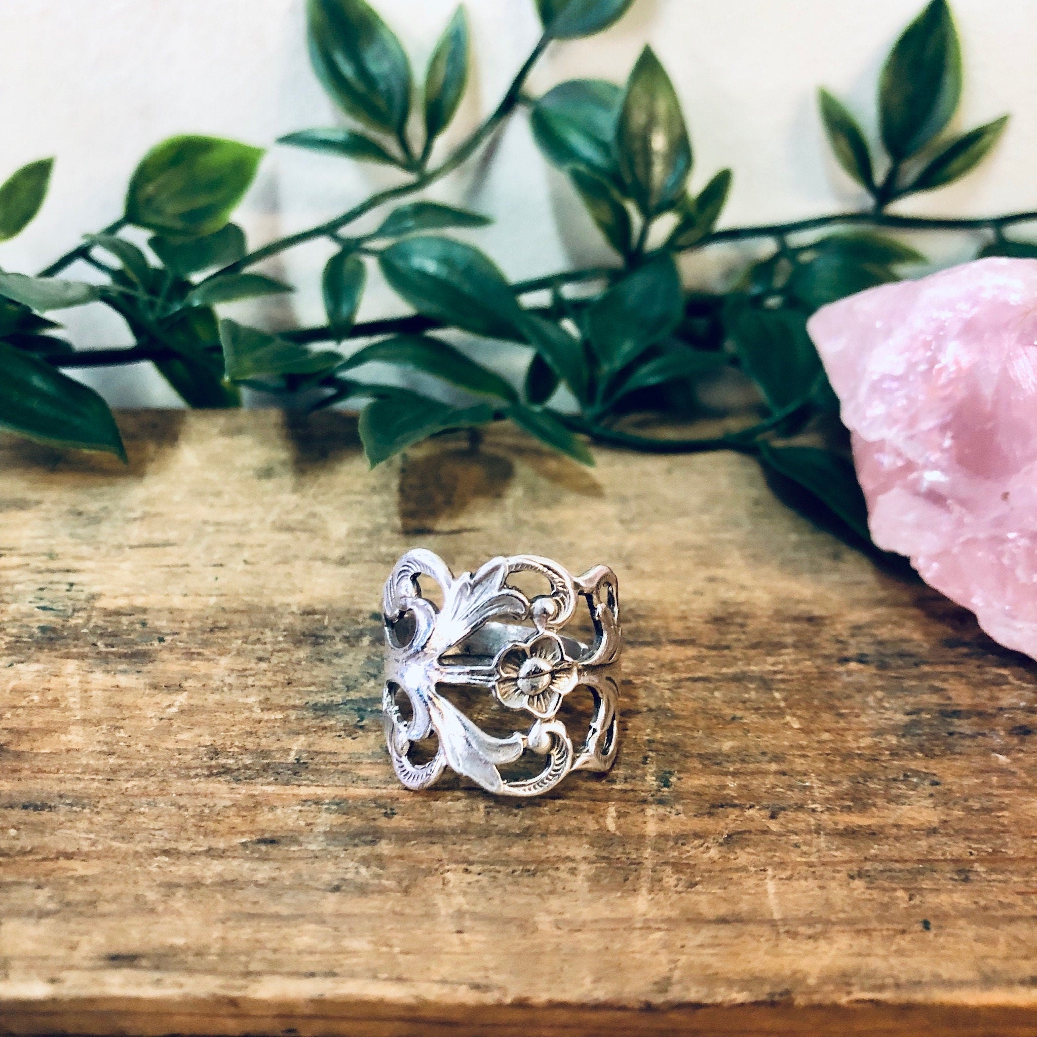 Vintage Ring, Silver Ring, Silverware Ring, Fork Ring, Spoon Ring, Vintage Jewelry, Floral Ring, Flower Design, Cut Out Ring, Ornate Jewelry