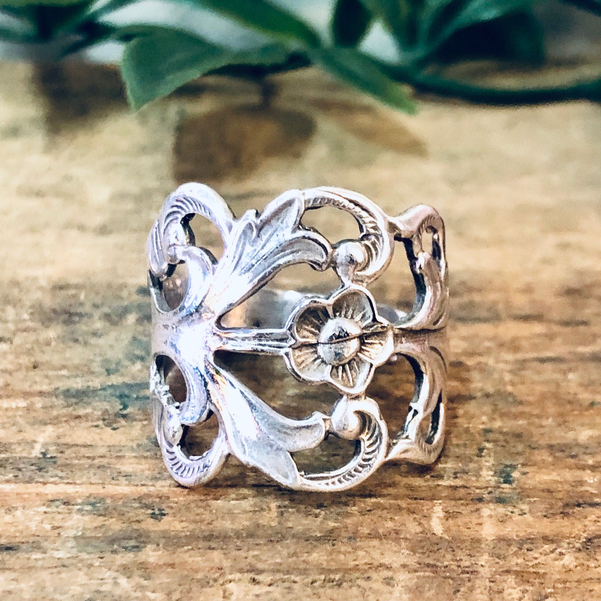 Vintage Ring, Silver Ring, Silverware Ring, Fork Ring, Spoon Ring, Vintage Jewelry, Floral Ring, Flower Design, Cut Out Ring, Ornate Jewelry