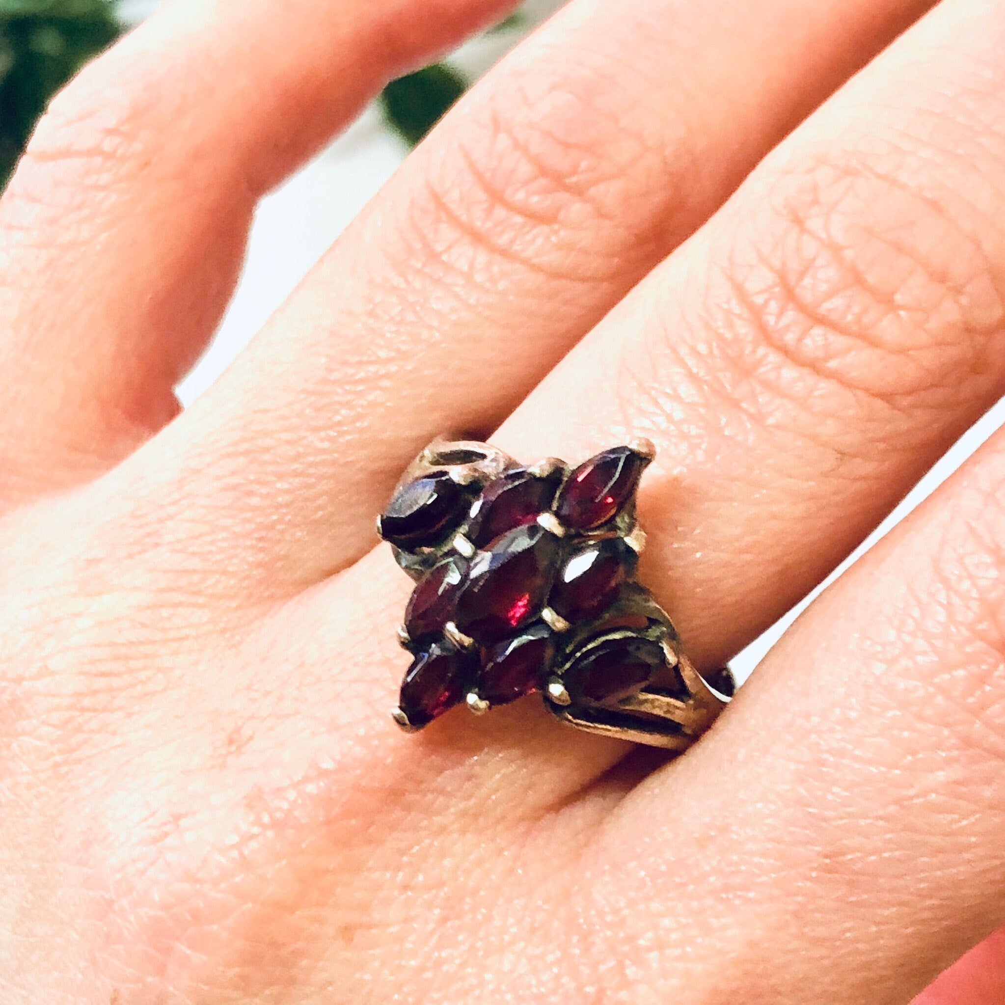Vintage Ring, Silver Ring, Red Gemstone, Red and Silver, Statement Jewelry, Large Ring, Vintage Jewelry, Unique Ring, Dark Red Gemstone, 925