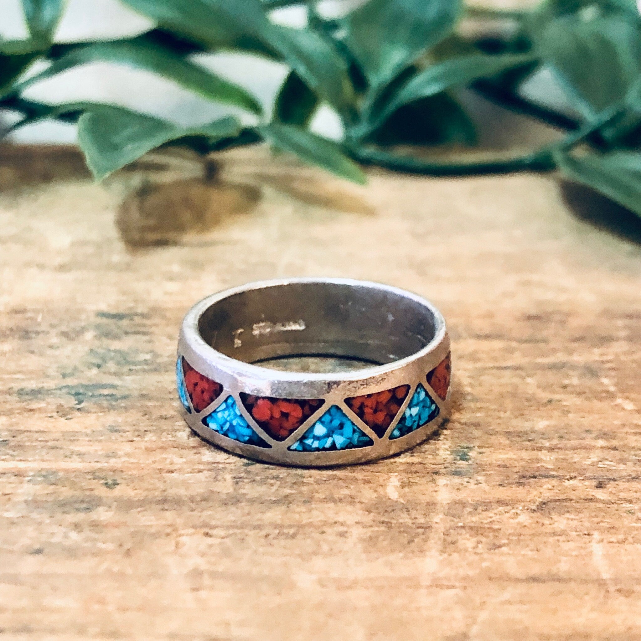 Vintage Ring, Silver Ring, Turquoise Ring, Coral Ring, Bohemian Style, Boho Vibes, Boho Style, Band Ring, Geometric Ring, Triangle Ring, 925
