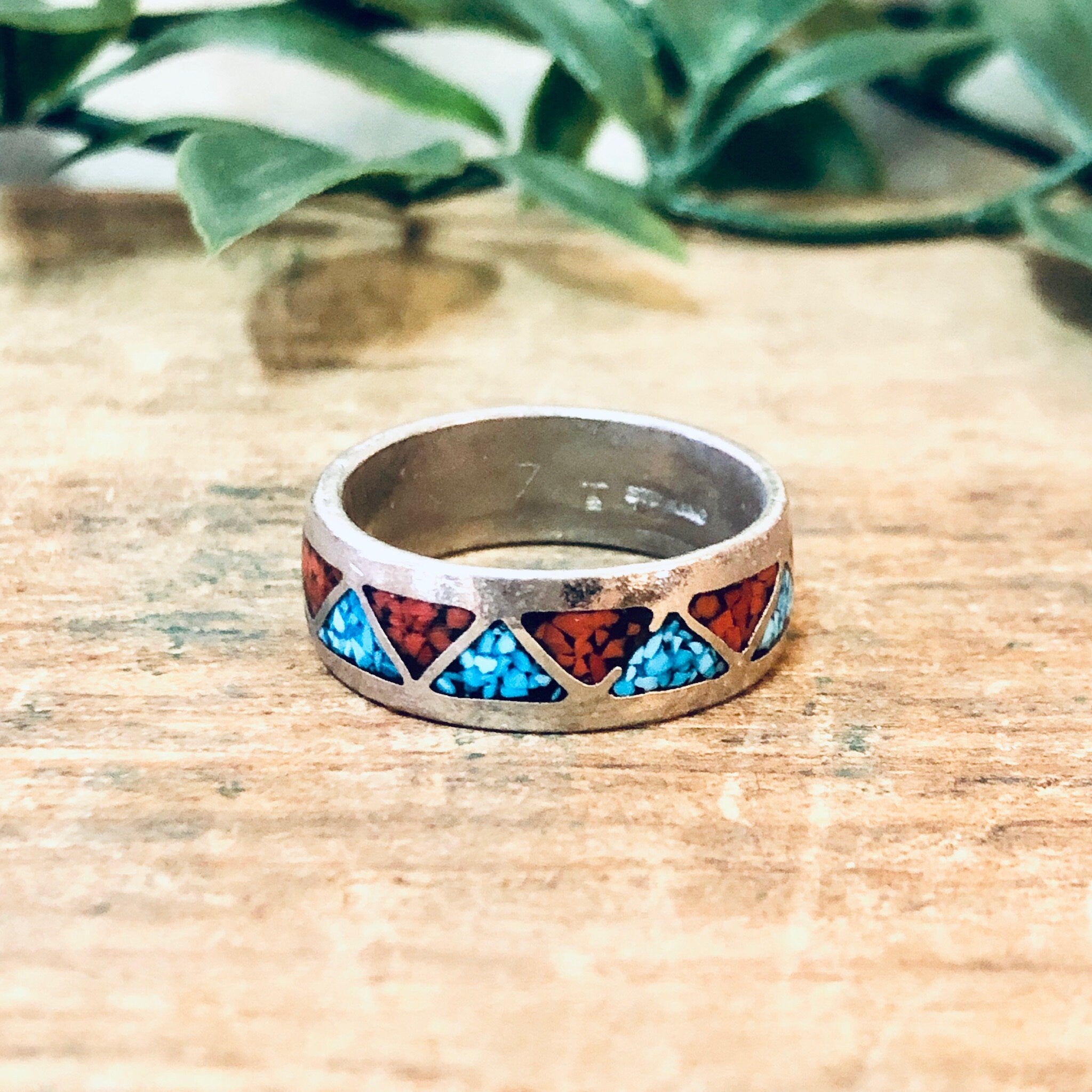 Vintage Ring, Silver Ring, Turquoise Ring, Coral Ring, Bohemian Style, Boho Vibes, Boho Style, Band Ring, Geometric Ring, Triangle Ring, 925