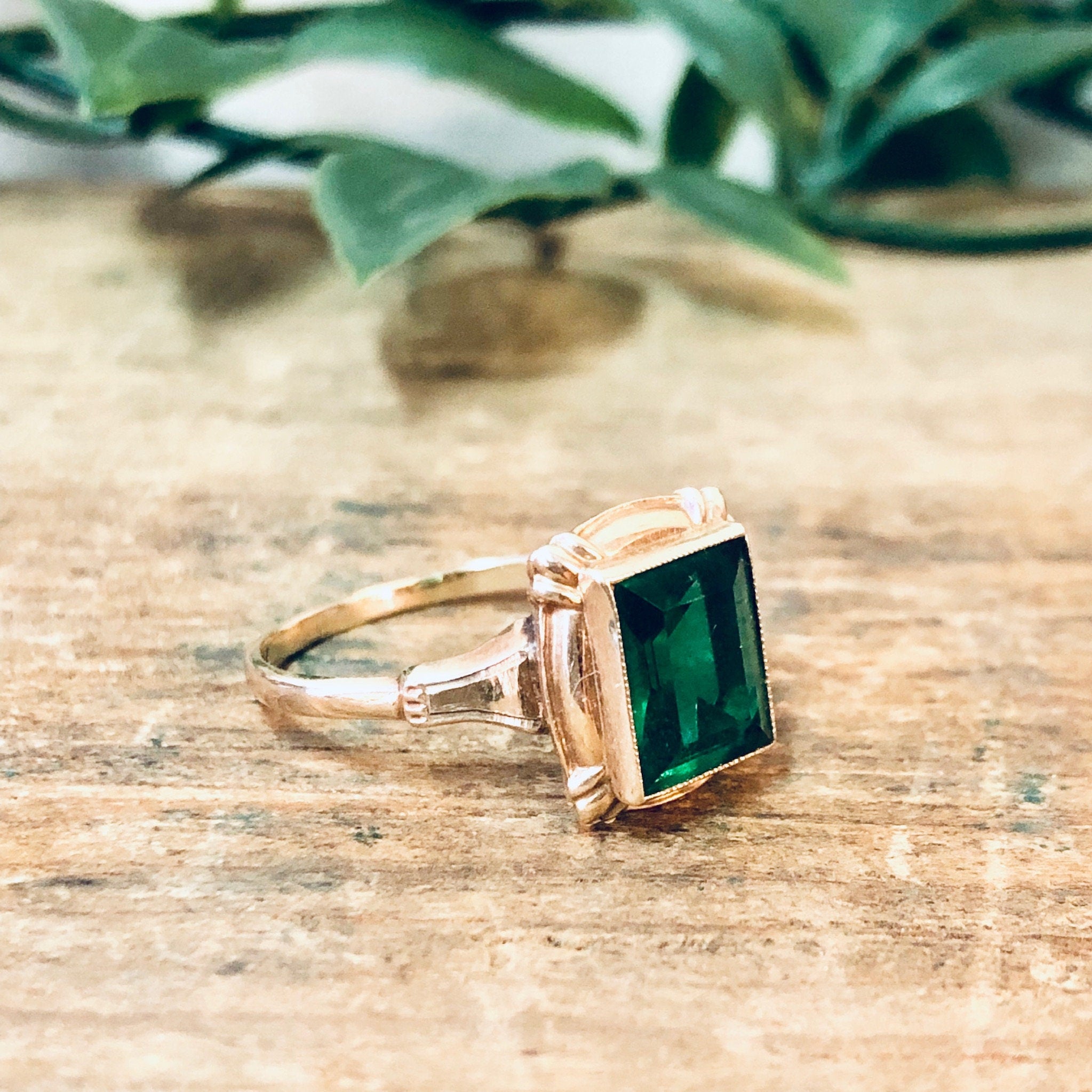 Vintage Ring, Gold Ring, 10 Karat Gold, 10K Gold Ring, Engagement Jewelry, Vintage Jewelry, Emerald Ring, Green and Gold, Promise Ring, Gold