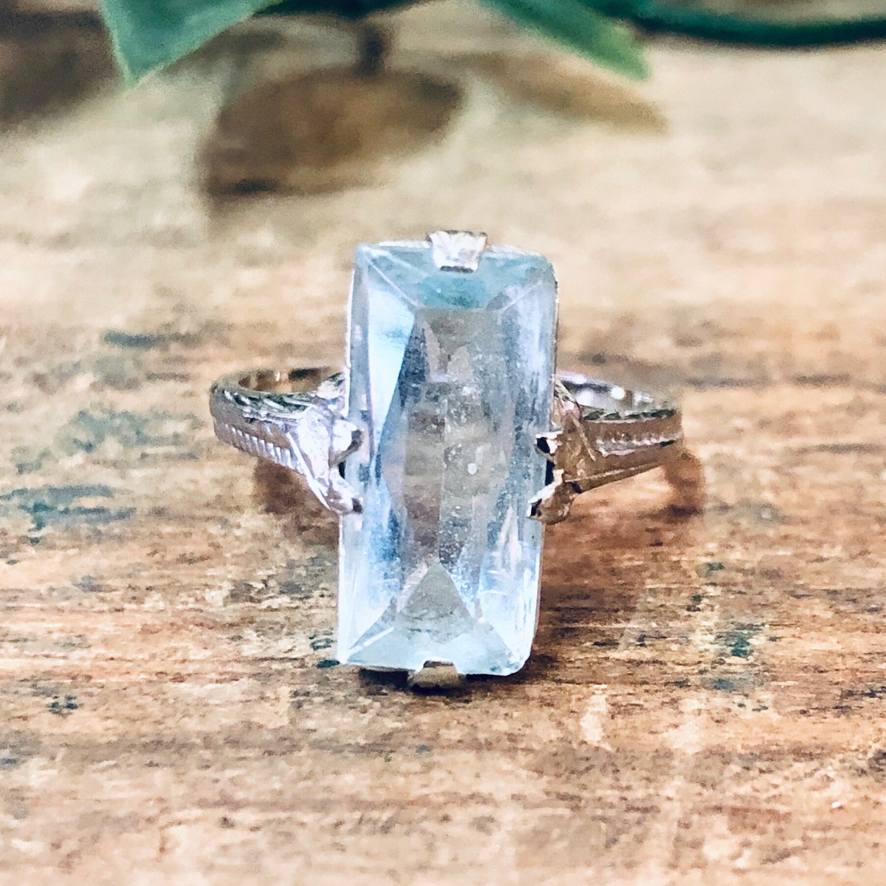 Vintage Ring, Engagement Ring, 18K Gold Ring, 18K White Gold, Aquamarine Ring, Light Blue Ring, White Gold Jewelry, Vintage Jewelry, Antique