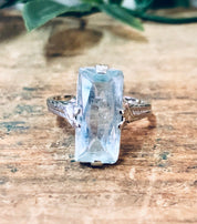 Vintage Ring, Engagement Ring, 18K Gold Ring, 18K White Gold, Aquamarine Ring, Light Blue Ring, White Gold Jewelry, Vintage Jewelry, Antique
