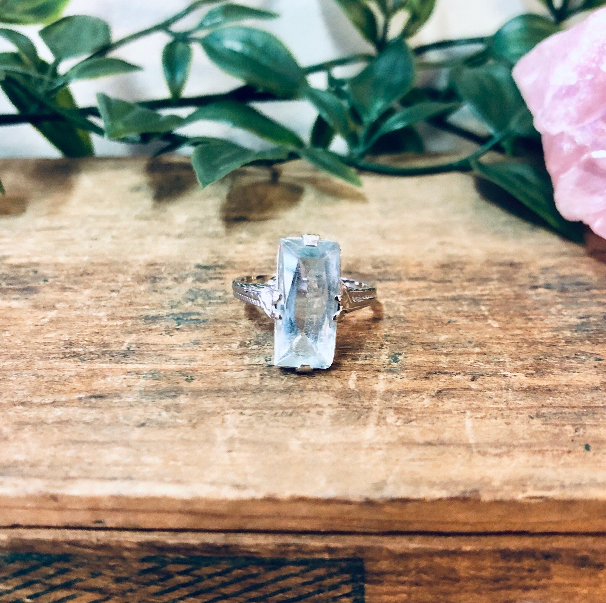 Vintage Ring, Engagement Ring, 18K Gold Ring, 18K White Gold, Aquamarine Ring, Light Blue Ring, White Gold Jewelry, Vintage Jewelry, Antique