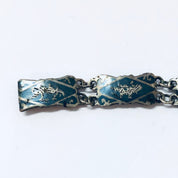 Vintage Siam sterling silver bracelet with blue enamel design, featuring goddess motif. Small size vintage 925 silver jewelry.