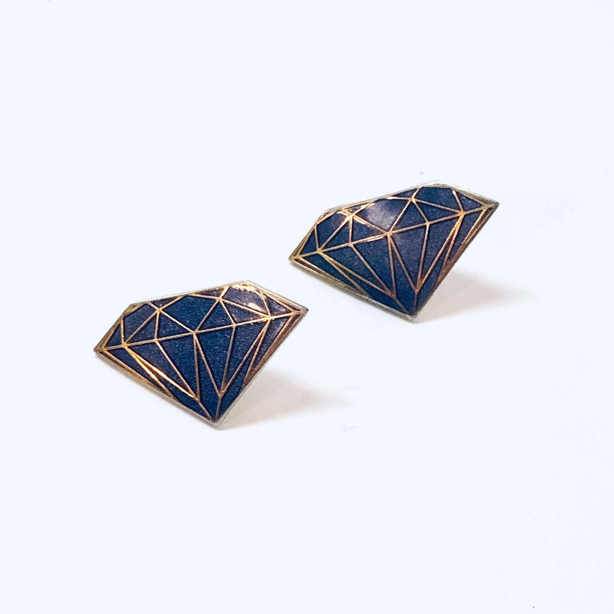 Vintage Earrings, Isle of Shye, Diamond Earrings, Diamond Shaped, Blue Earrings, Costume Jewelry, Souvenir, Statement Earrings, Pierced ears