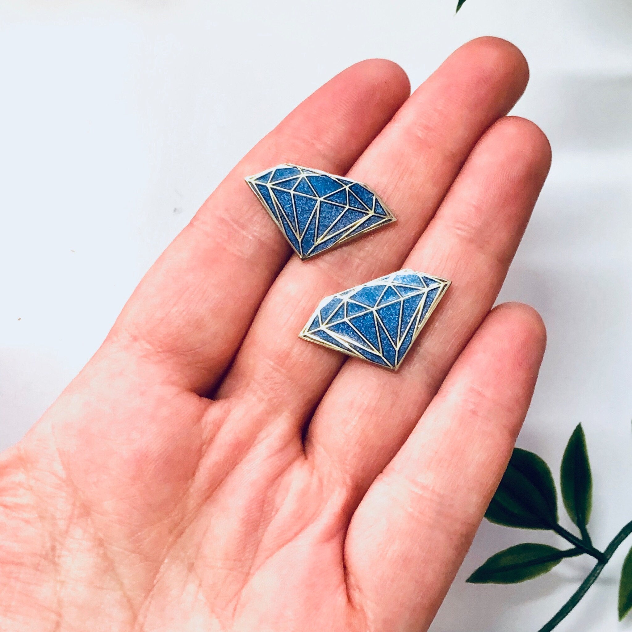 Vintage Earrings, Isle of Shye, Diamond Earrings, Diamond Shaped, Blue Earrings, Costume Jewelry, Souvenir, Statement Earrings, Pierced ears