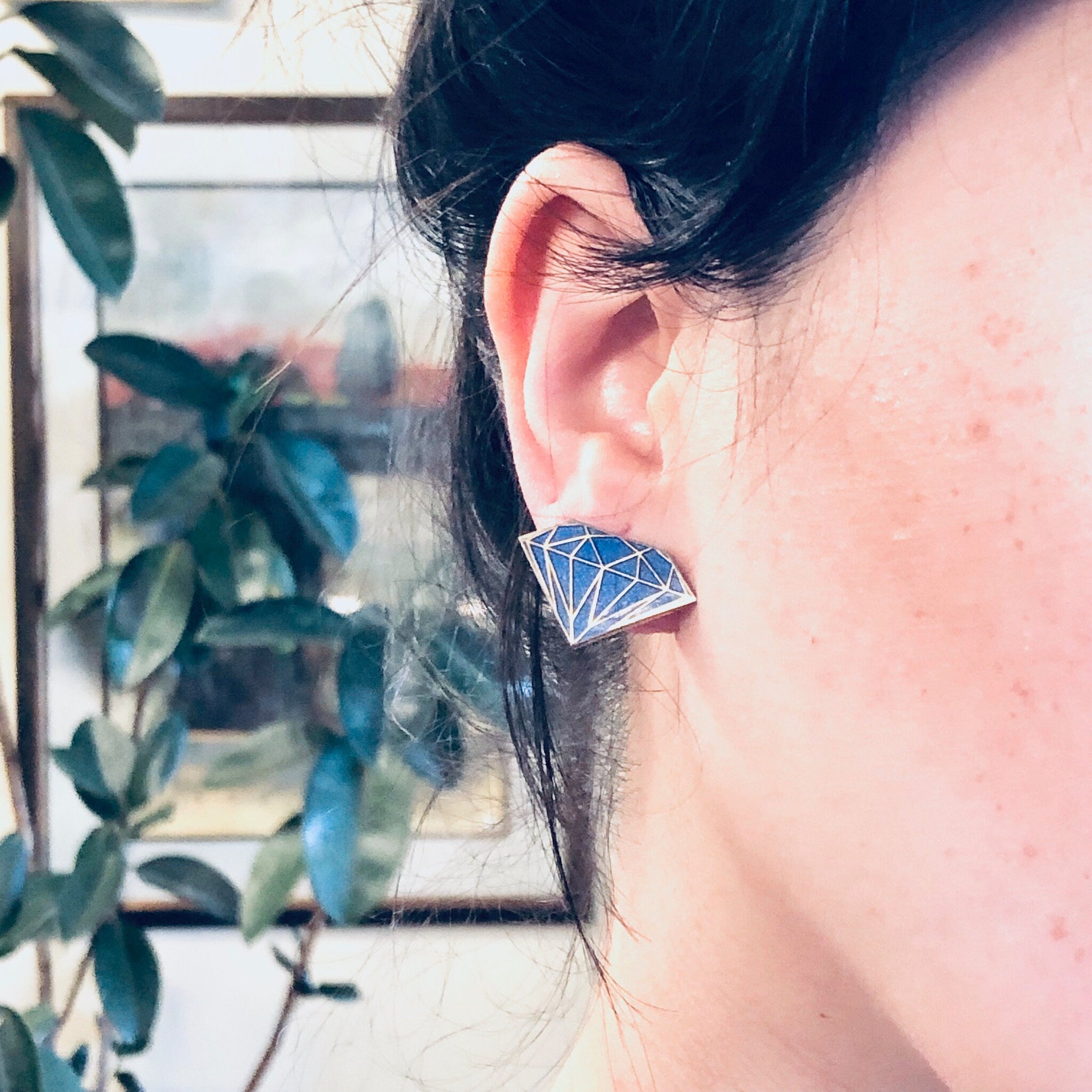 Vintage Earrings, Isle of Shye, Diamond Earrings, Diamond Shaped, Blue Earrings, Costume Jewelry, Souvenir, Statement Earrings, Pierced ears