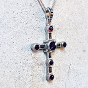 Vintage Necklace, Cross Necklace, Cross Pendant, Garnet Cross, Silver Necklace, Silver Cross, Religious Jewelry, Crucifix Necklace, Red 925