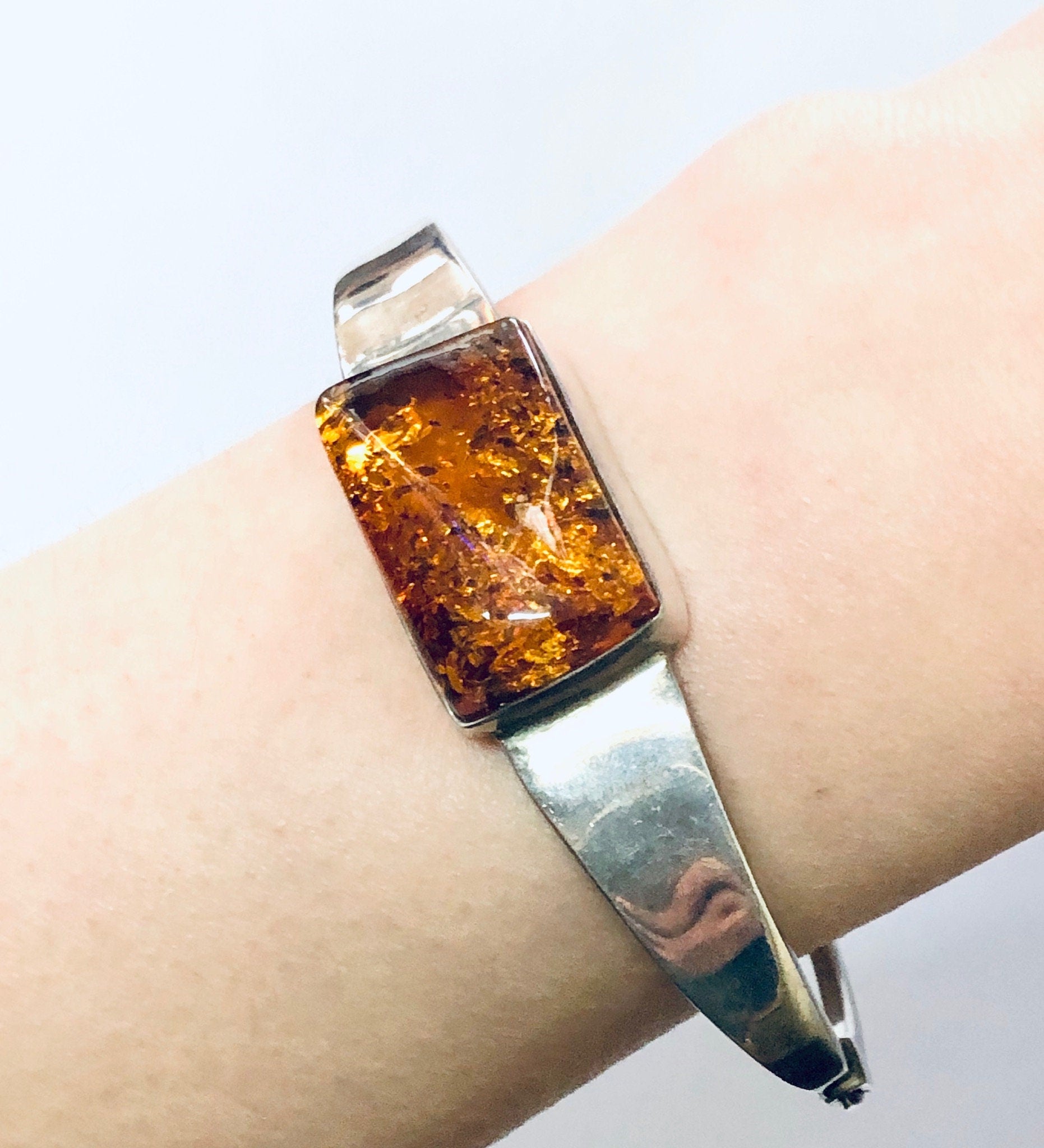 Vintage Bracelet, Bangle Bracelet, Amber Jewelry, Vintage Jewelry, Large Bracelet, Amber Bracelet, Simple Jewelry, Statement Piece, 925 Cuff