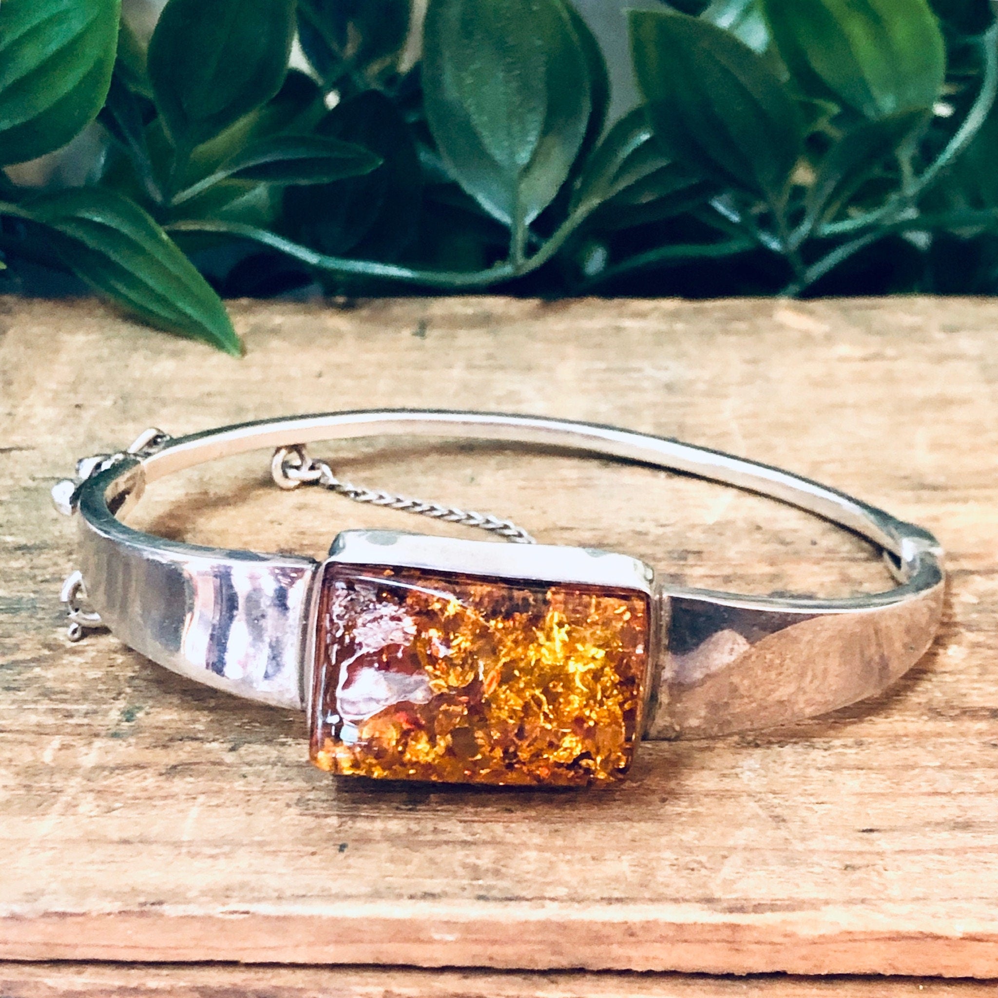 Vintage Bracelet, Bangle Bracelet, Amber Jewelry, Vintage Jewelry, Large Bracelet, Amber Bracelet, Simple Jewelry, Statement Piece, 925 Cuff